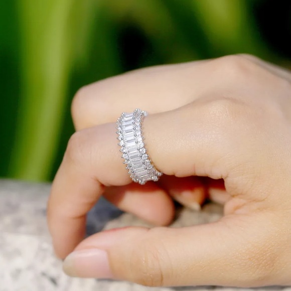 New Baguette 925 Sterling Silver Engagement Ring - Picture 3 of 7